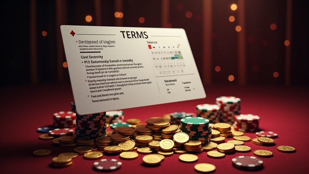 Painel de casino com condições de bónus, prazo e limite de levantamento