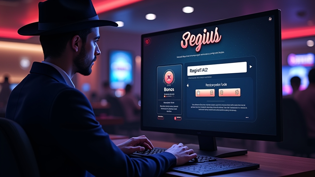 Jogador a inserir um código promocional num ecrã de casino digital com luzes de bónus