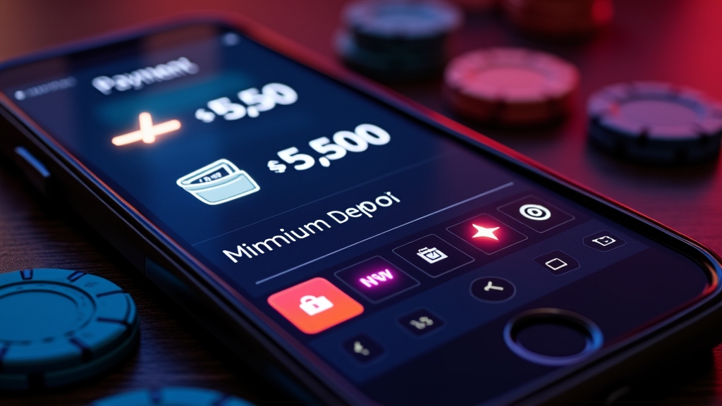 Terminal de depósito com saldo mínimo e moedas digitais em ambiente de casino