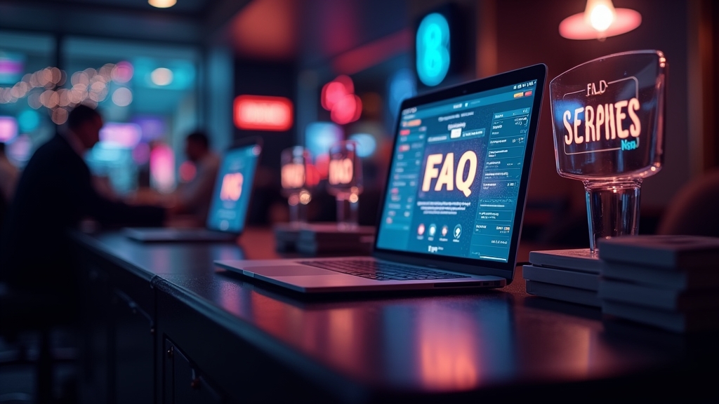 Painel de perguntas frequentes com ecrã de conta segura em ambiente de casino