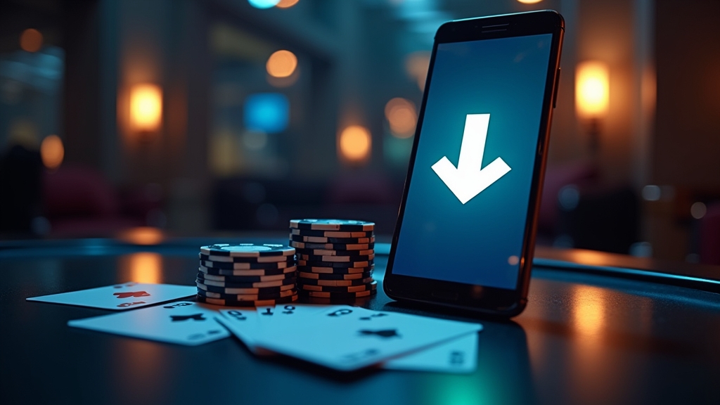 Telemóvel Android com ecrã de download do Lazybar em ambiente de casino
