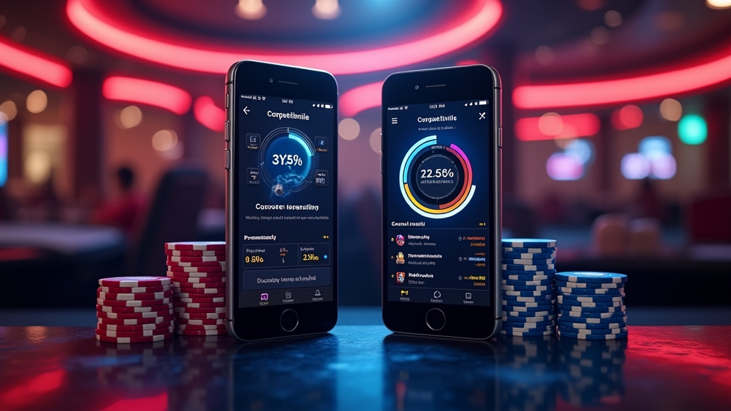 Dois telemóveis com compatibilidade do Lazybar em ambiente de casino