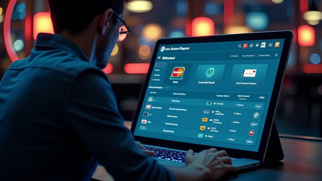 Jogador a comparar métodos de pagamento numa interface de casino escura