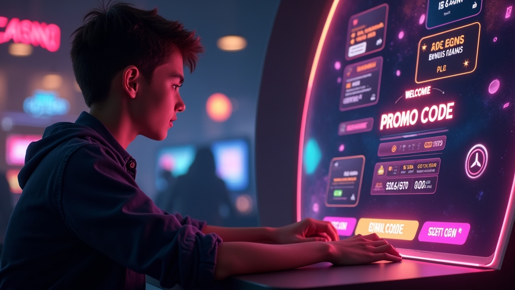 Novo jogador a registar-se com código promocional num ecrã de boas-vindas